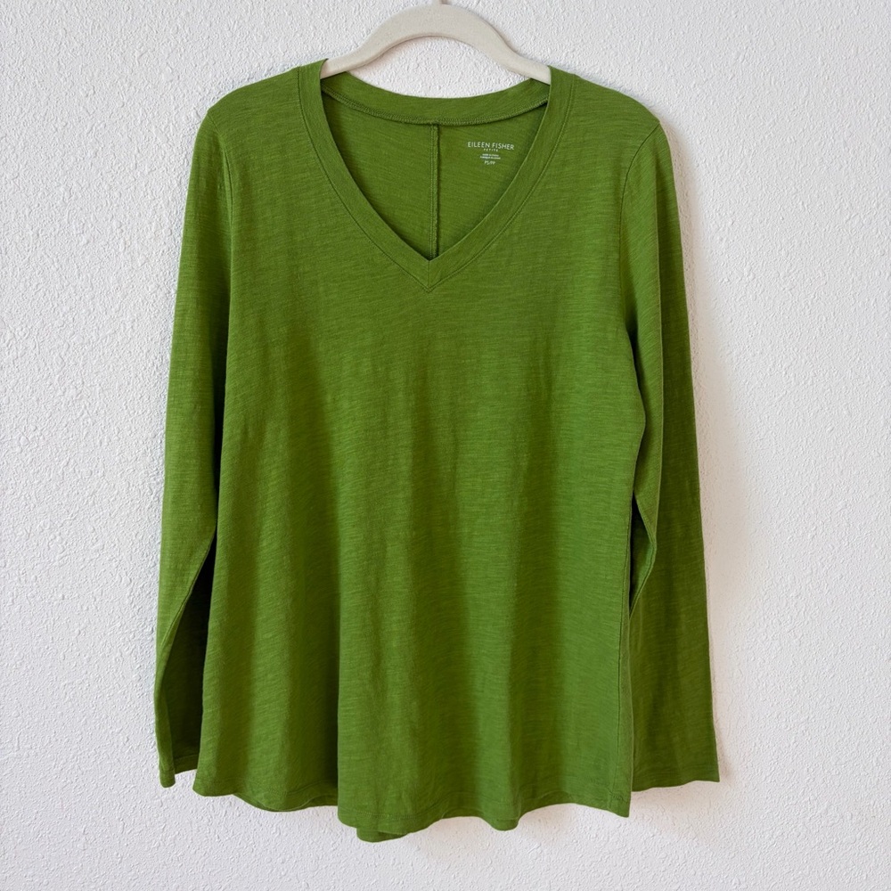 Eileen Fisher 100% Organic Cotton Long Sleeve T Shirt Green Size Petite Small